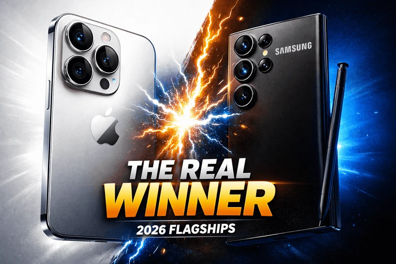 thumbnail of an iphone and samsung, with a lightening spash diving them.