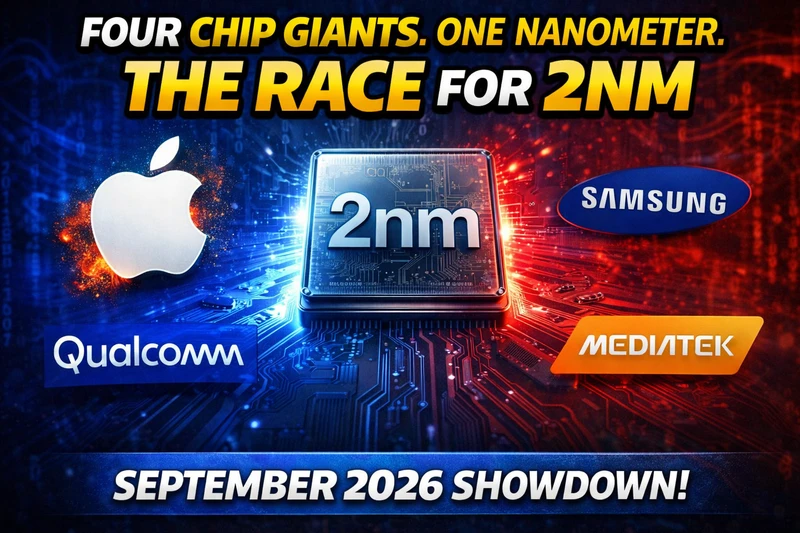 2026 smartphone chip roadmap featuring Apple A20, Snapdragon 8 Elite Gen 6, MediaTek Dimensity 9600, and Samsung Exynos processors on 2nm architecture