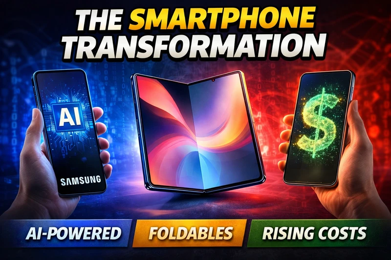 Smartphone market trends in 2026 showing AI integration and foldable phones