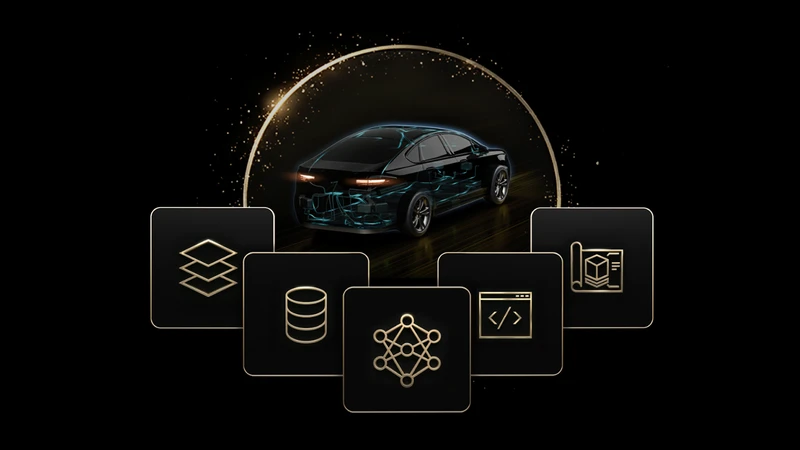car image surrounded with icons demonstrating nvidia Alpamayo